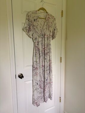 Lovestitch Ivory Maxi Dress with Pink & Green Floral